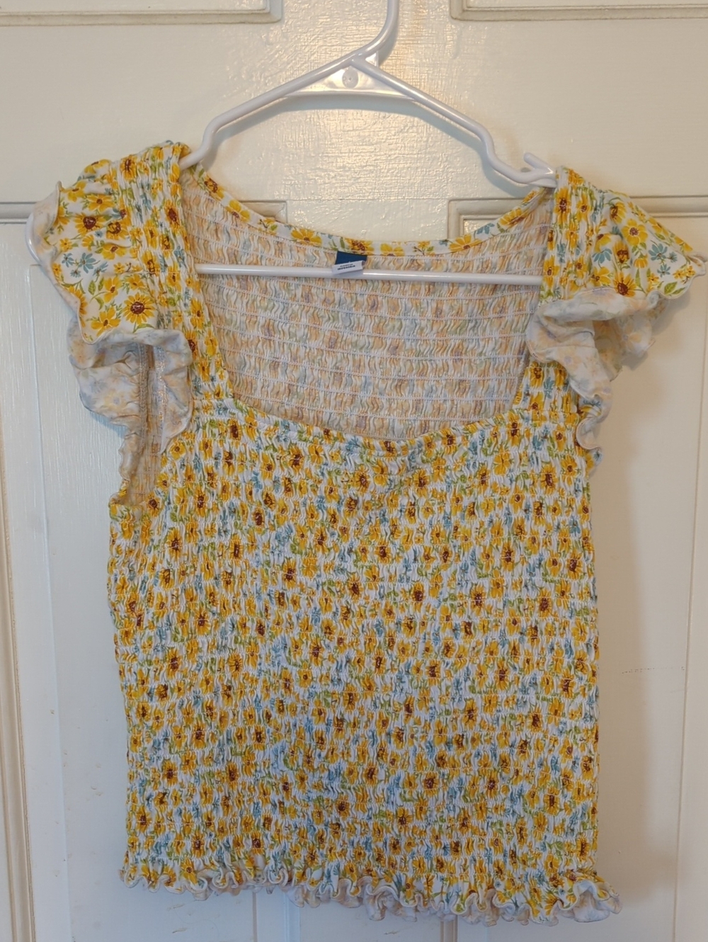 Old Navy Yellow & White Smocked Floral Tank Top